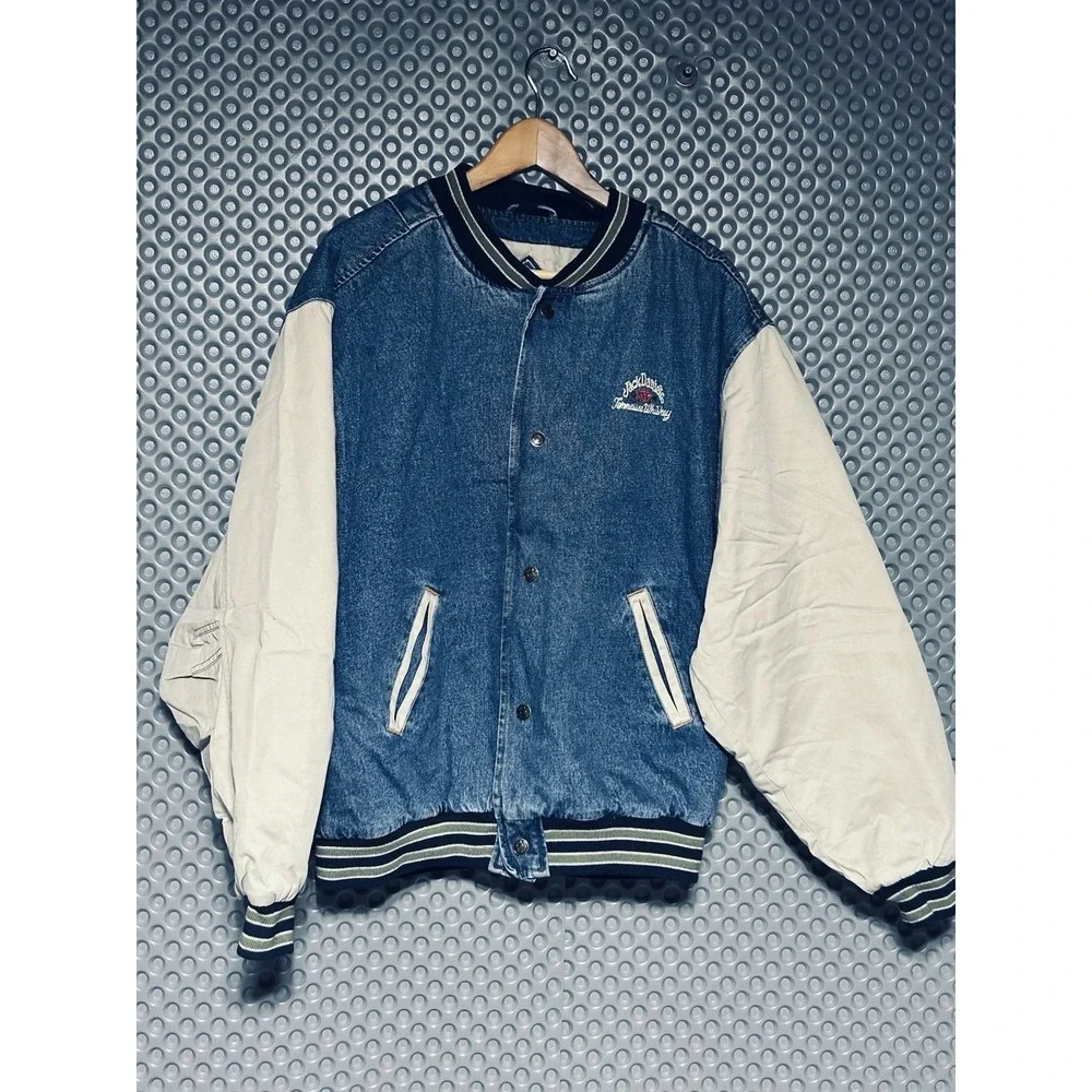 Jack Daniels Denim Varsity Jacket Bomber Medium FLAWLESS Collectors 90s VINTAGE